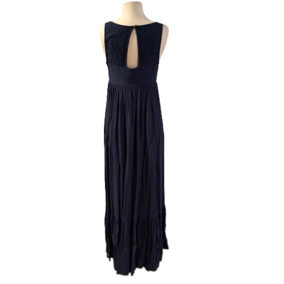 LC LAUREN CONRAD Dress Maxi Sleeveless Lace Bohemian Ruffle Navy Blue Size 8 - Picture 5 of 10